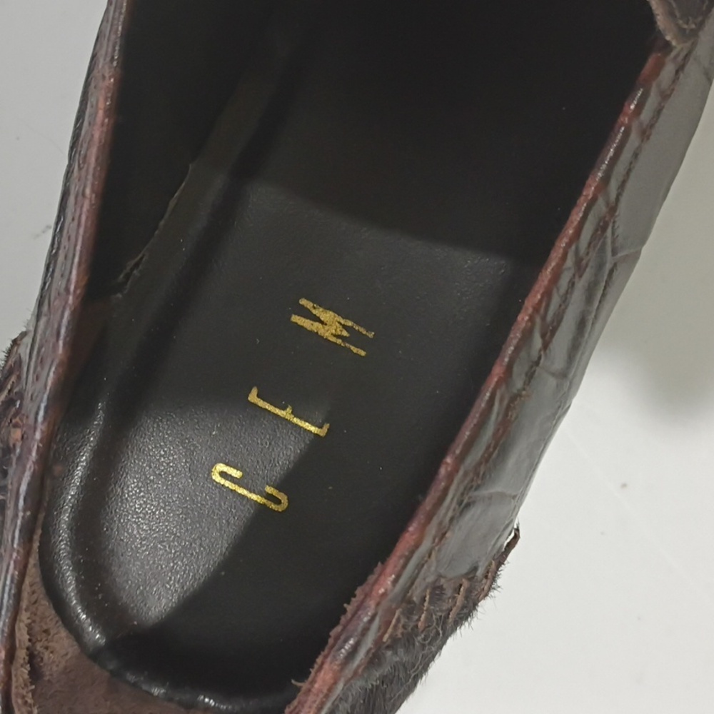 CEM Elegant Brown Leather Loafers with Faux Croc and Calf Hair Square Toe Sz 10M - Picture 10 of 16